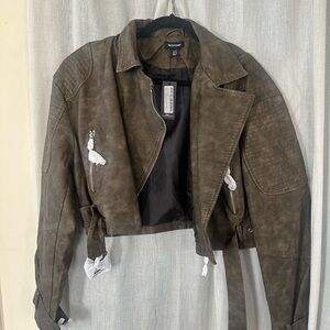 PrettyLittleThing Olive Leather Jacket